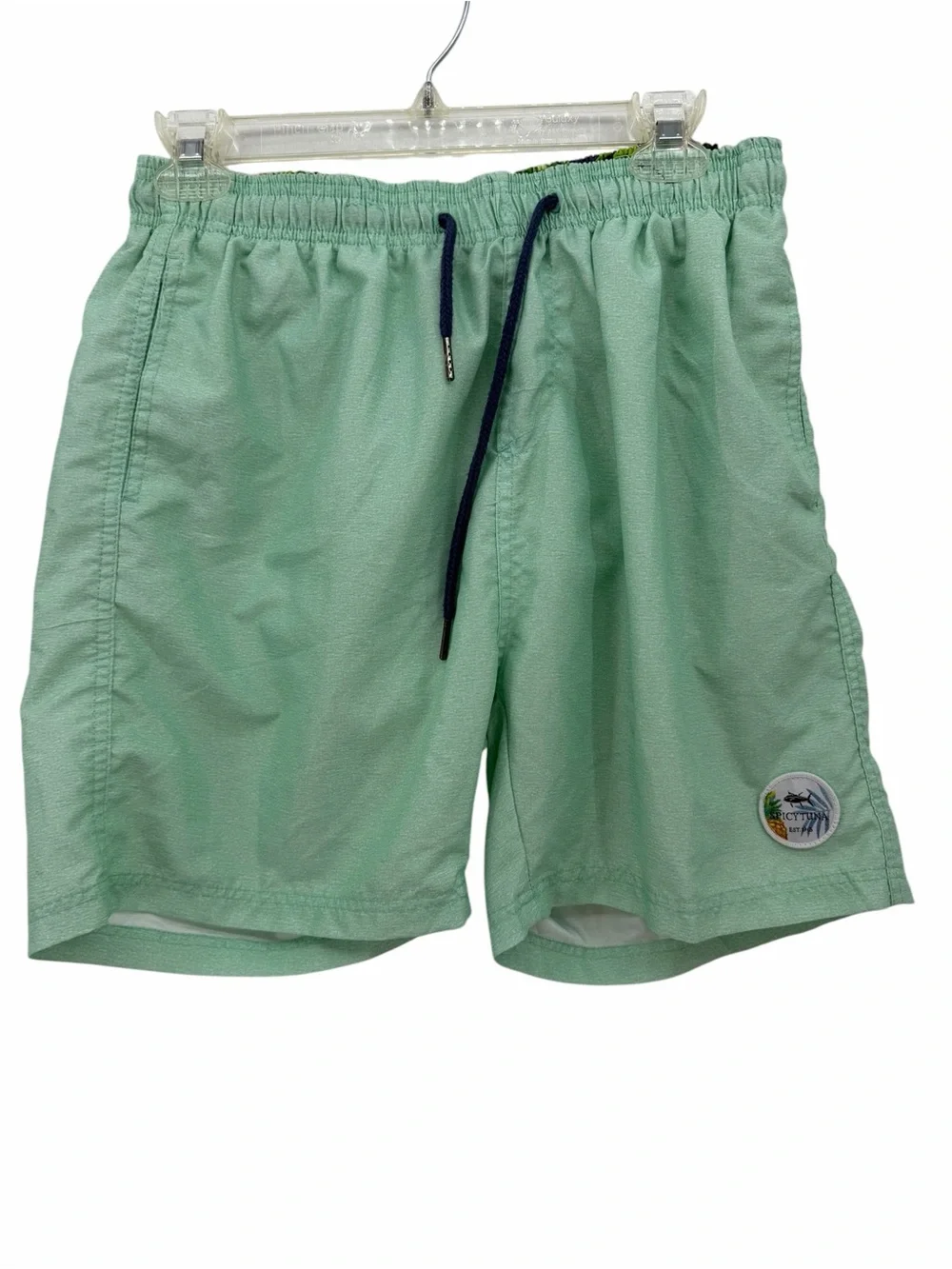 Spicy Tuna Men's Mint Green Swim Trunks with Navy Drawstring